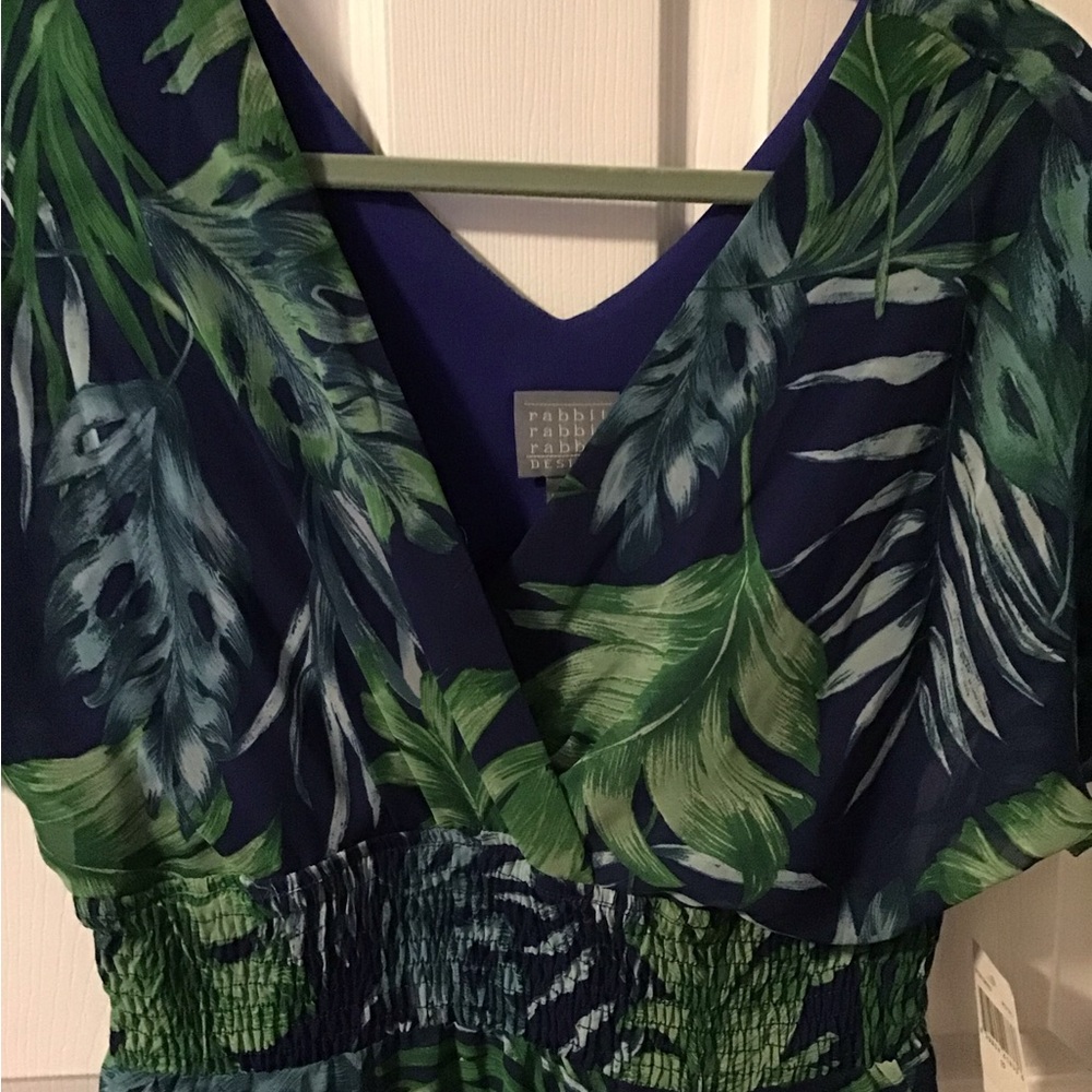 NWT! Rabbit Rabbit Rabbit Green and Blue Leaf High Low Dress - Picture 3 of 6
